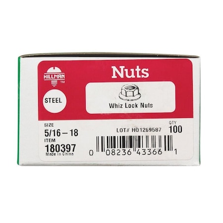 Hillman 5/16 in. Zinc-Plated Steel USS Whiz Lock Nut, 100PK 180397