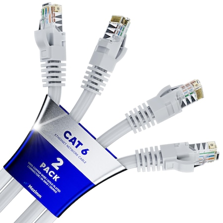 Maximm 10ft Cat6 Pure Copper UTP Ethernet Cable, 2PK, White, 2PK CAT610FT2PKWhite