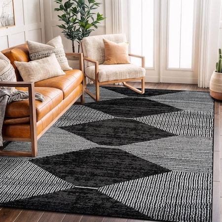 World Rug Gallery Geometric Stripe Area Rug 5 ft x 7 ft Black WR150BLACK5X7