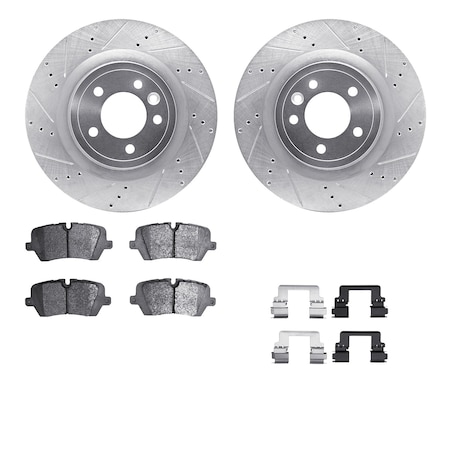 Dynamic Friction Co DFC Rotors-Drilled & Slotted-Silver w/ EURO 5000 Ceramic Brake Pads Incl Hdw 7612-11025