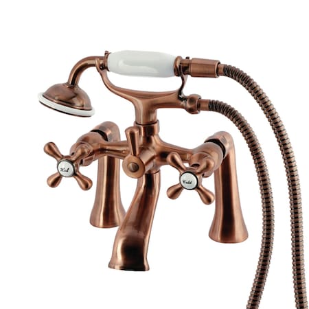Kingston Brass 7" Center Deck-Mount Clawfoot Tub Faucet with Hand Shower, Antique Copper KS268AC
