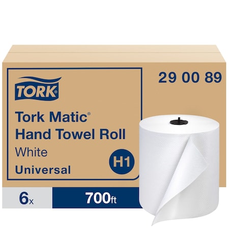 Tork Hardwound Paper Towel Roll, 1 Ply, Continuous Roll Sheets, 700 ft, White, 6 PK 290089