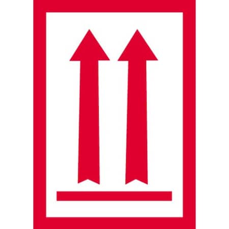 Tape Logic Labels, (Two Red Arrows Over Red Bar), 3" x 5", Red/White, 500/Roll DL1930