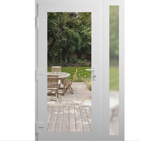 Vdomdoors Front Exterior Prehung Metal-Plastic Door Clear Glass / MANUX 8666 White Silk / Office Commercial a MANUX8666EXD-WS-W30+16xH80-RH-I