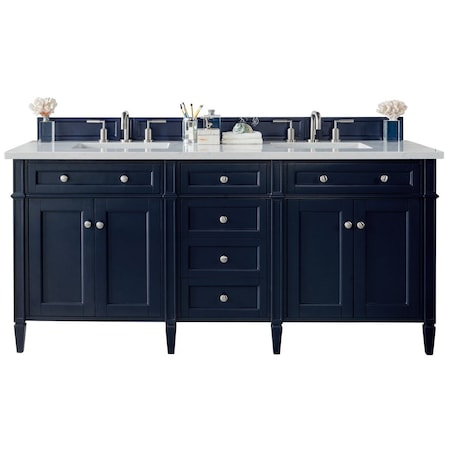 James Martin Vanities Brittany 72'' Dbl Vanity, Victory Blue w/3 CM Eternal Jasmine Pearl Silestone Top w/Wireless Charger 650-V72-VBL-FEJP