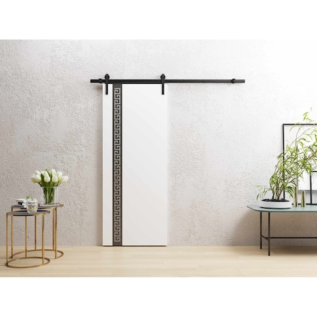 Sartodoors Barn Door 32 x 80 inches, Planum 0333 White Silk with Black Inserts and Frosted Glass, 6.6FT Rail T PLANUM0333BD-B-WS-32