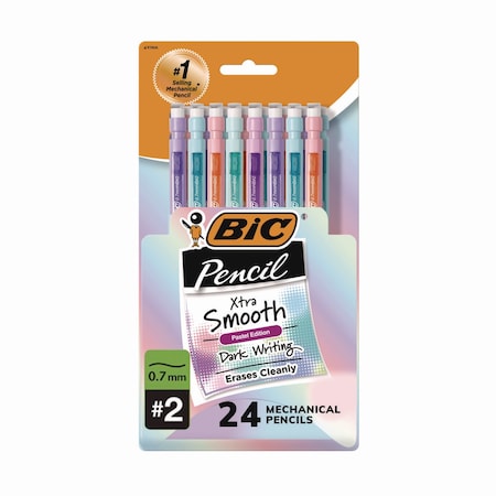 Bic Xtra-Smooth Pastel Edition Mechanical Pencils, 0.7 mm, HB #2, Black Lead, Assorted Barrels, 24PK MPNP24-BLK