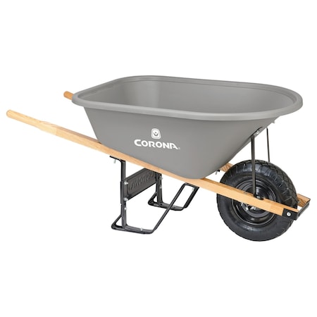 Corona Tools 6 Cu. Ft. Poly Wheelbarrow, Wood Handles, Pneumatic Tire WB12060