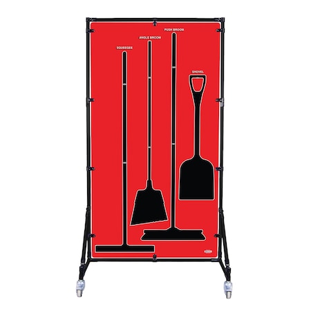 5S Supplies Housekeeping Shadow Board Broom Station V6, Red Shadows, Broom Stand, No Text HSB-V6-RED-BO-STAND- NO TEXT