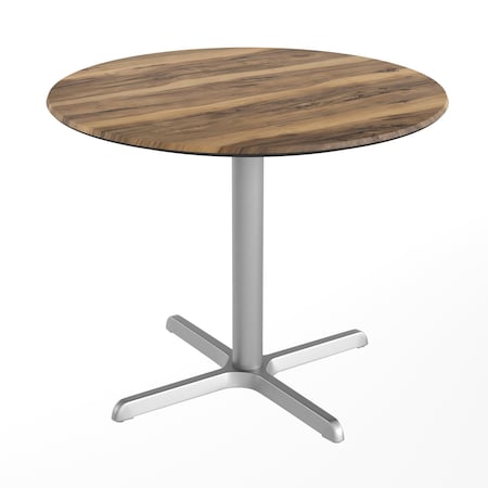 Flash Furniture Commercial All-Weather 36" Round Natural HPL Tabletop-Silver X Base ST-RD36-NAT-T3030S-GG