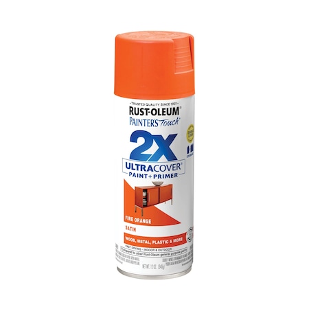 Rust-Oleum Spray Paint, Fire Orange, Satin, Solvent, 12 Oz 263149