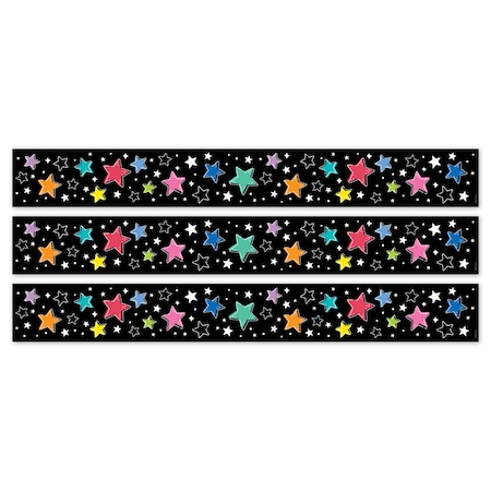 Creative Teaching Press Star Bright Colorful Stars on Black EZ Border, 48 Feet Per Pack, 3PK 10982