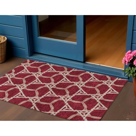 Homeroots 3' X 5' Burgundy And Gold Geometric Washable Indoor Outdoor Area Rug 613470