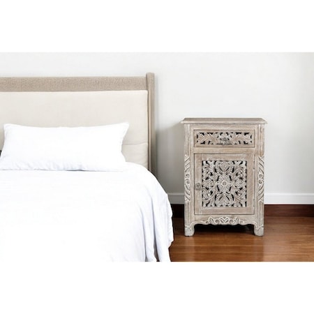 Homeroots 30" Gray Solid Wood Distressed One Drawer Nightstand 521202