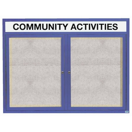 Aarco Illuminated Outdoor Enclosed Bulletin Board w/ Al Frame Header, Powder Coated Blue, 48''Hx60''W ODCC4860RHIB