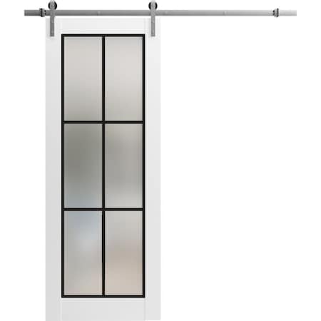 Sartodoors Sturdy Barn Door Frosted Tempered Glass Planum 2122 White 18x96 Solid Core Modern Interior PLANUM2122BD-S-WS-18 x 96