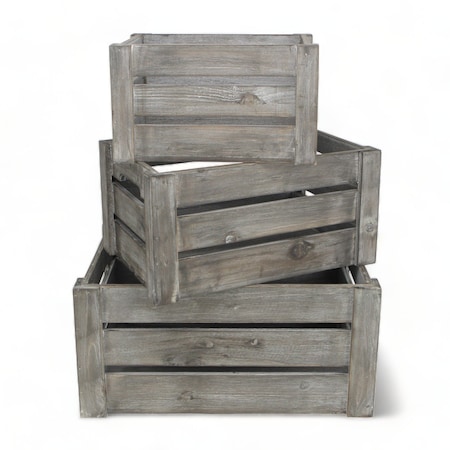 Homeroots Set of Three Gray Solid Wood And Metal Crate, 3PK 487690