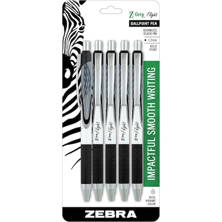 Zebra Pen Z-Grip Flight Retractable Ballpoint 1.2mm Black 5pk 21915
