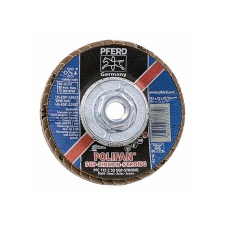 Pferd POLIFAN Flap Disc, 4-1/2 in dia, 50 Grit, 5/8 in - 11 Thread, 13300 RPM, Type 29 419-62952
