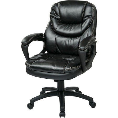 Office Star Managerial Chair Desk Chair, Fixed Arms, 19" to 22" Height, Leather, Black FL660-U6