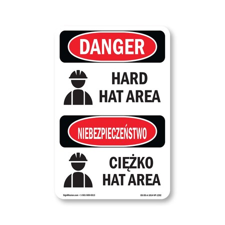 Signmission OSHA Danger Sign, Hard Hat Area Bilingual, 14in X 10in Aluminum, OS-DS-A-1014-VP-1292 OS-DS-A-1014-VP-1292