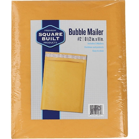 Square Built 8.5''x11'' No.2 Bubble Mailer, 5PK SBA25BM