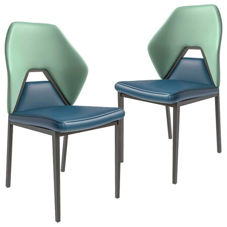 Leisuremod Eclat Modern Leather Dining Side Chair with Iron Legs in Green/Blue, 2PK EC50GBU2