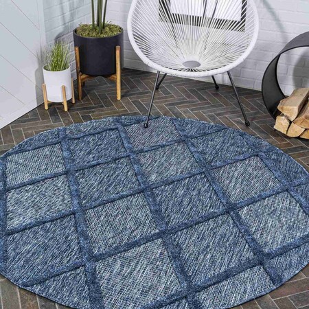 Jonathan Y Salines Diamond Trellis Navy 5 ft Round Indoor/Outdoor Area Rug IBZ101B-5R