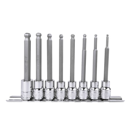 Genius Tools 8PC 3/8in Dr. SAE Long Wobble Hex Bit Socket Set BS-308WSL