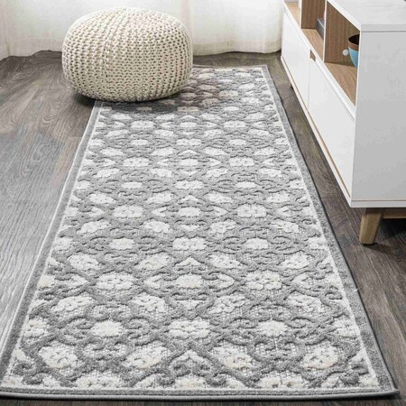 Jonathan Y Gallia Tile Trellis High-Low Light Gray/Ivory 2 ft. x 10 ft. Indoor/Outdoor Runner Rug AMC107A-210