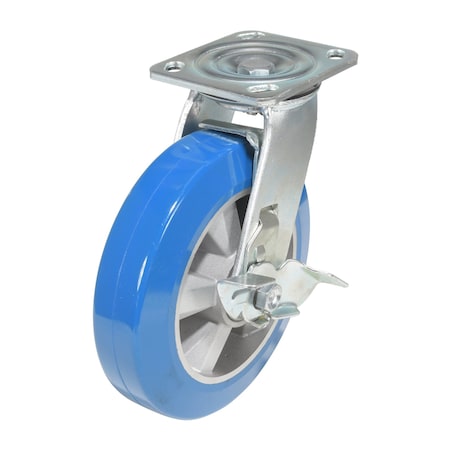 Vestil Polyurethane Precision Ball Bearing Swivel With Brake Caster 8 In. x 2 In. 881 lb Blue/Gray CST-PB-8X2PUA-SWB
