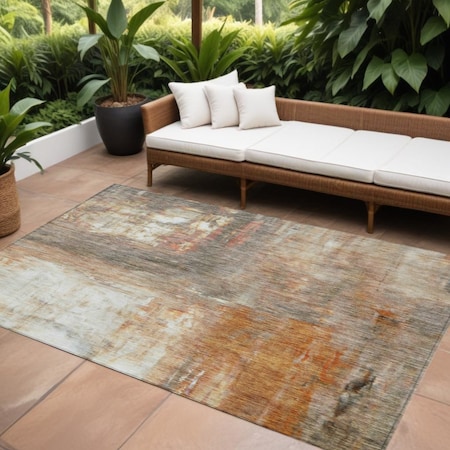 Homeroots 8' X 10' Copper Ivory And Brown Abstract Washable Indoor Outdoor Area Rug 603620