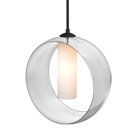 Besa Lighting Besa Plato Pendant, Clear/Opal, Black Finish, 1x 60W MAX E26 Base 1JT-PLATOCL-BK