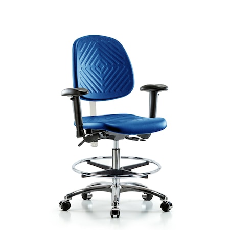 Blue Ridge Ergonomics Clean Room Chair, Adjustable Arms BR-NCR-PMBCH-MB-CR-T1-A1-CF-CC-BLU