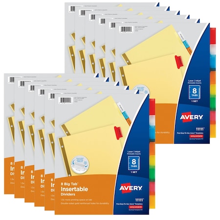 Avery Big Tab Insertable Dividers, Buff Paper, 8-Tab Set, Multicolor, 12PK 11111