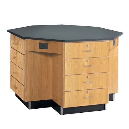 Diversified Spaces Octagon Workstation with Drawers, Oak, Wood Frame, 56 in W, Black/Red 1546KF