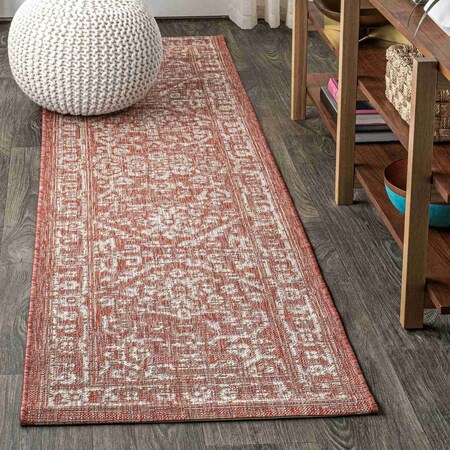Jonathan Y Malta Bohemian Medallion Textured Weave Red/Taupe 2 ft. x 10 ft. Indoor/Outdoor Runner Rug SMB104A-210