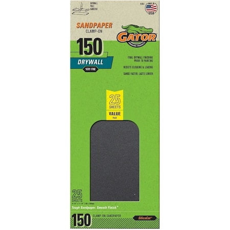 Gator 3312 Sanding Sheet, 11 in L, 4-3/8 in W, 150 Grit, Extra Fine, Silicone Carbide Abrasive 4261