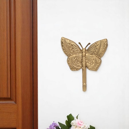 Homeroots 5" Gold Cast Iron Butterfly Wall Hook 612070