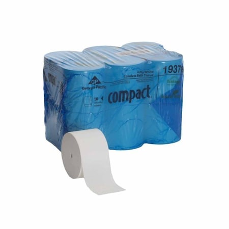 Compact Toilet Tissues, White, 2-Ply, Standard Size, Coreless Roll, 1500 Sheets, 3-4/5 X 4-1/20in., 18PK 19378