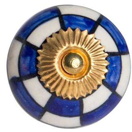 Homeroots Set of Twelve Blue White And Gold Geometric Ceramic Drawer Pull Knobs, 12PK 321667