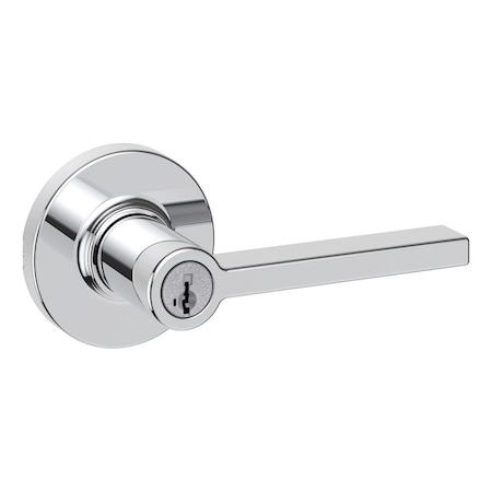 Kwikset Casey Lever with Round Rose Entry Door Lock SmartKey with 6AL Latch and RCS Strike Bright Chrome Fin 405CSLRDT-26S