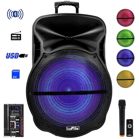 Befree Sound 18 Inch Portable Party Speaker with Reactive LED Party Lights, Microphone/Guitar Inputs BFS-5900