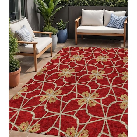 Homeroots 5' X 8' Orange And Gold Geometric Washable Indoor Outdoor Area Rug 613447