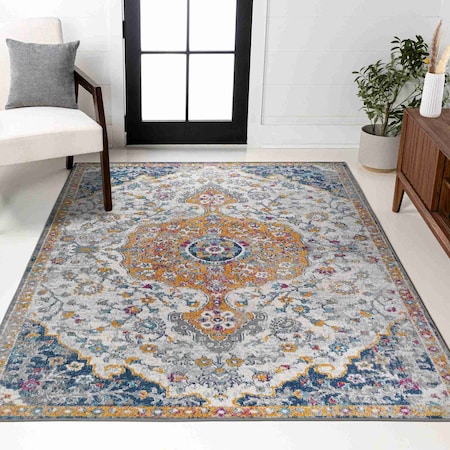 Jonathan Y Lorena Ornate Boho Medallion Light Gray/Dark Blue/Orange 3 ft. x 5 ft. Area Rug MDP211A-3