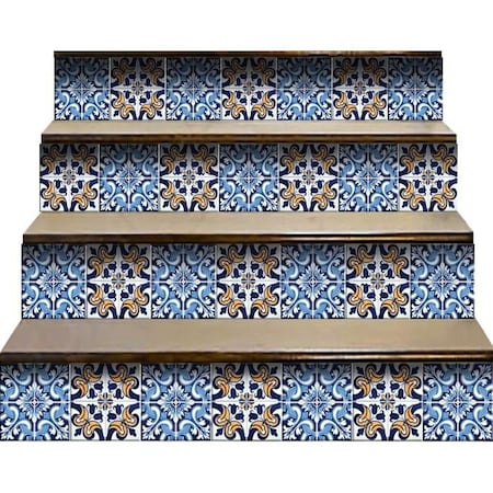 Homeroots 7" X 7" Blue White Golden Peel and Stick Tiles 400174