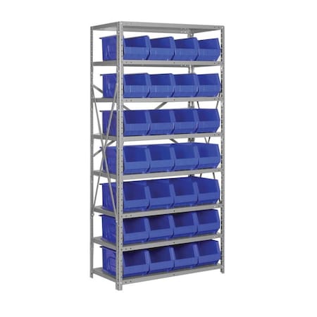 Pucel Bin Shelving Rack, 36 in W x 73 in H x 18 in D, 8 Shelves, 28 Bins, Black BR-1836-8-28
