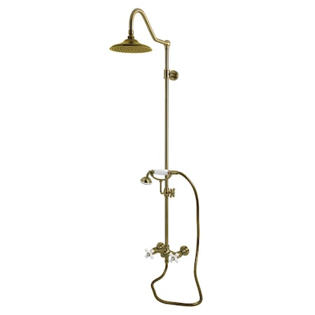 Kingston Brass Wall Mount Rain Drop Shower System with Hand Shower, Antique Brass CCK3663PX