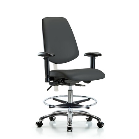 Blue Ridge Ergonomics Clean Room Chair Vin Med Ben Chair, Med, Bk, Gry, CL100, Adjustable Arms, 22" to 29" Height, Vinyl BR-NCR-VMBCH-MB-CR-T1-A1-CF-CC-8605