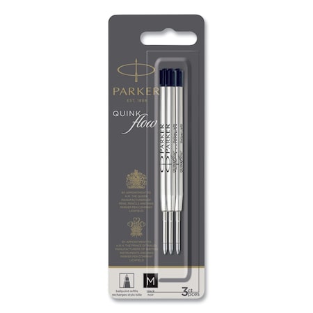 Parker Quinkflow Refill for Ballpoint Pen, Medium Tip, Black Ink, 3PK 2119151